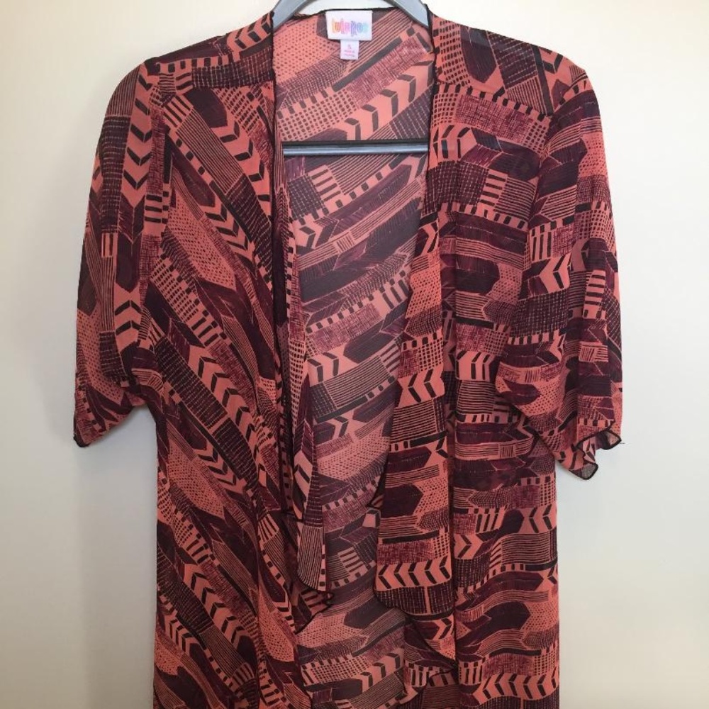 Coral and black tribal LuLaRoe Shirley kimono